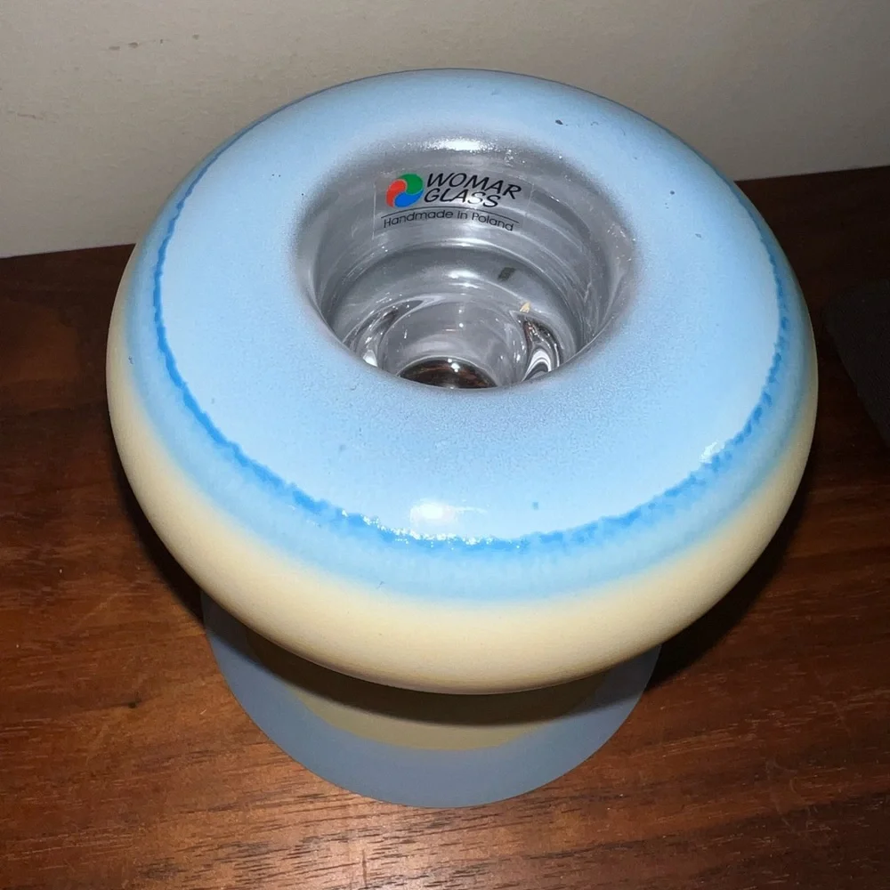 Womar glass handmade candle holder. Excellent condition. No chips/scratches